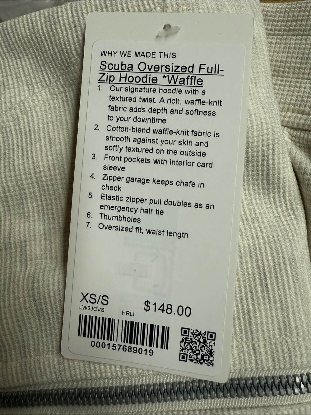 LuluLemon Scuba Oversized Full-Zip Waffle Knit Hoodie+Pant SET in Hthrd Lt Ivory - Picture 7 of 10